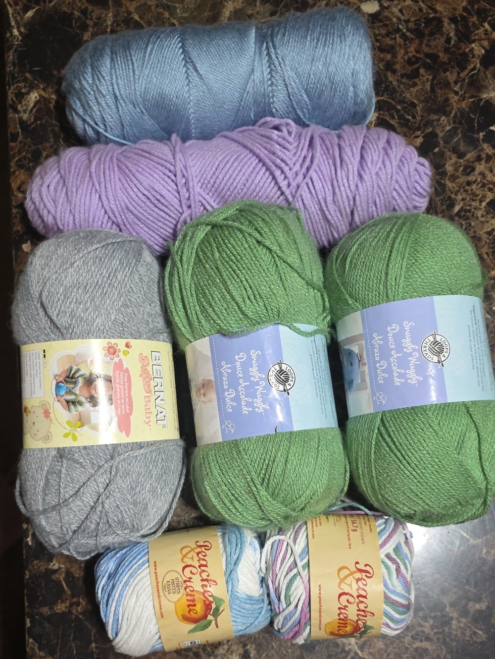 Assorted Yarn Bundle — Green, Lavender, Light Blue, Gray, Multicolor